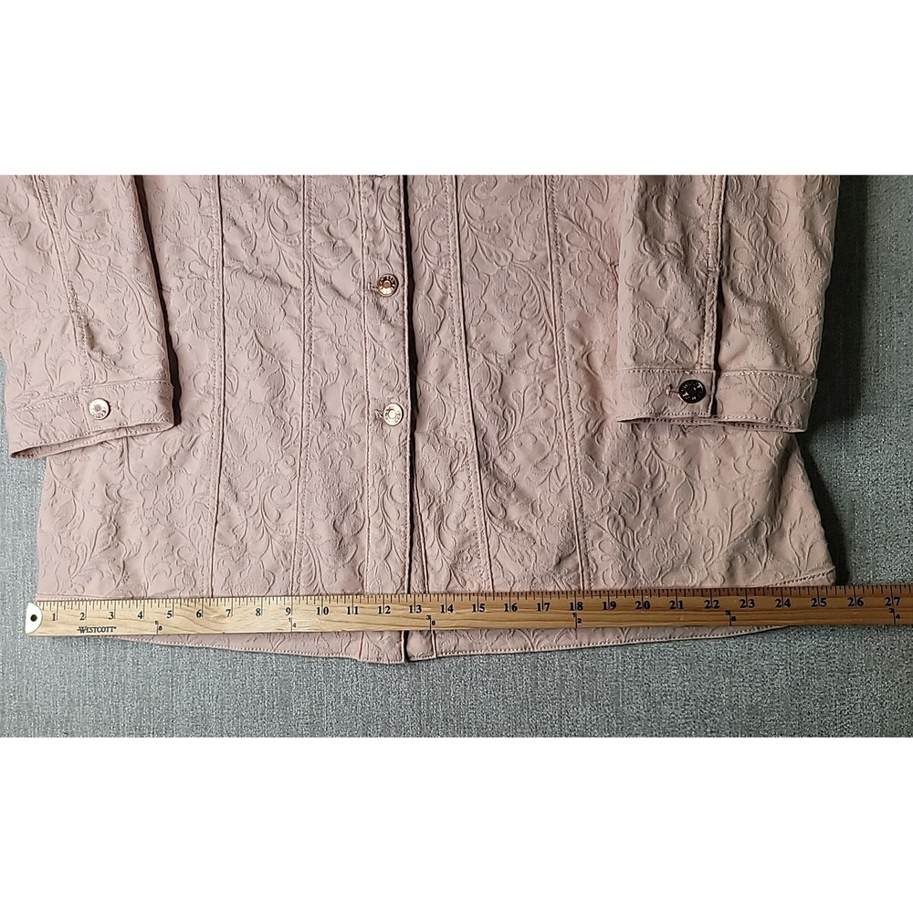 Chico's Elongated Jacquard Paris Pink Button Down Jacket 3 16/18 Cotton/Spandex‎ - Picture 9 of 14